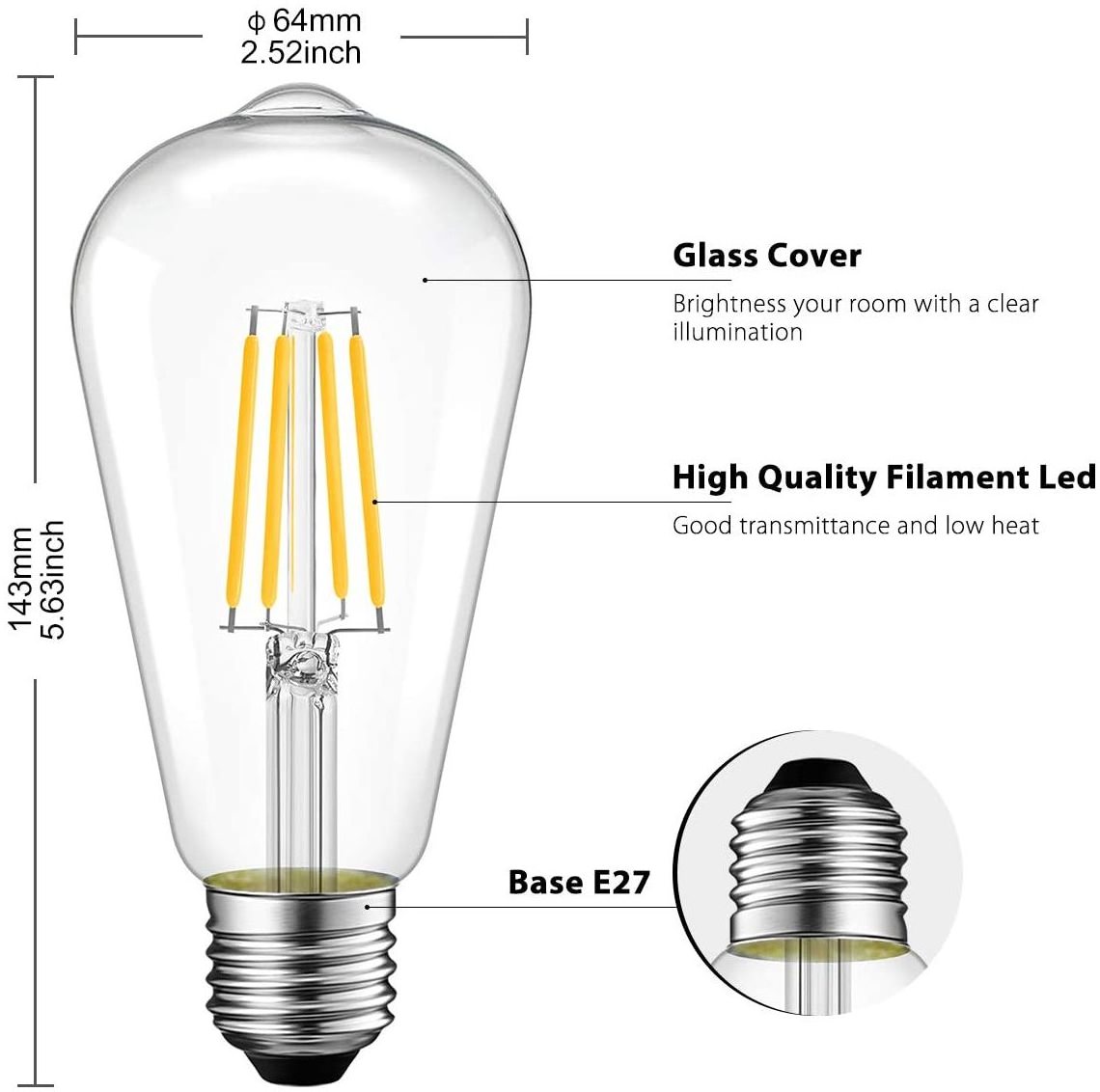 Factory Stock Energy Saving Dimmable Vintage Straight Filament Edison Bulb ST64 led filament lamp