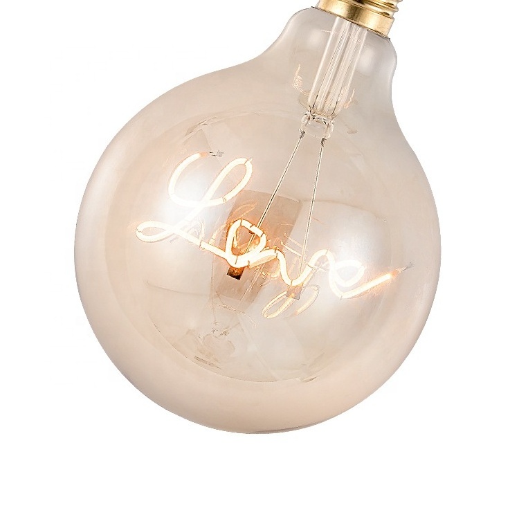 G125 Big Round Bulb Lamparas 3W 4W Deep Dimming 2200K LOVE Letter Filament LED Light E26 E27 Lamp Holder Energy Saving Bulbs