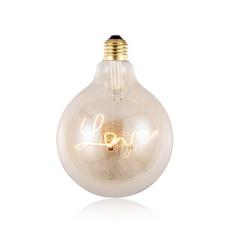 G125 Big Round Bulb Lamparas 3W 4W Deep Dimming 2200K LOVE Letter Filament LED Light E26 E27 Lamp Holder Energy Saving Bulbs