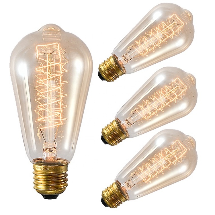 Best Price Long Life Wind Wire Tungsten Lamp Vintage ST64 40W E26 E27 110V 220V Retro Edison Light Bulbs