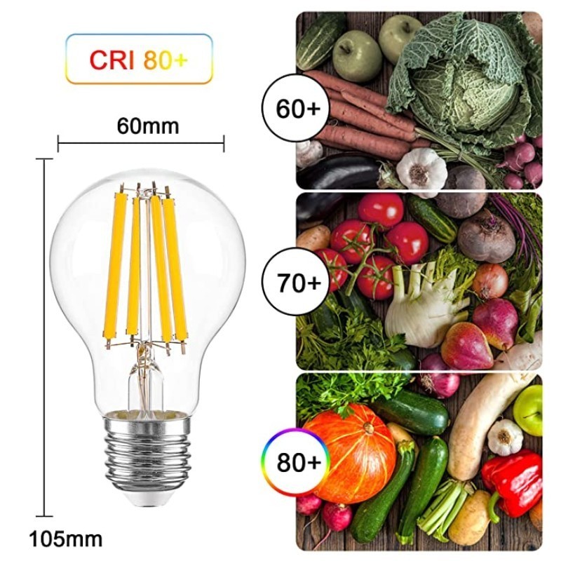 Vintage Edison A60 A19 E27 Edison LED Bulbs 1521LM Dimmable LED Filament Retro Lamp 12W Replacement for 100W Incandescent Bulb