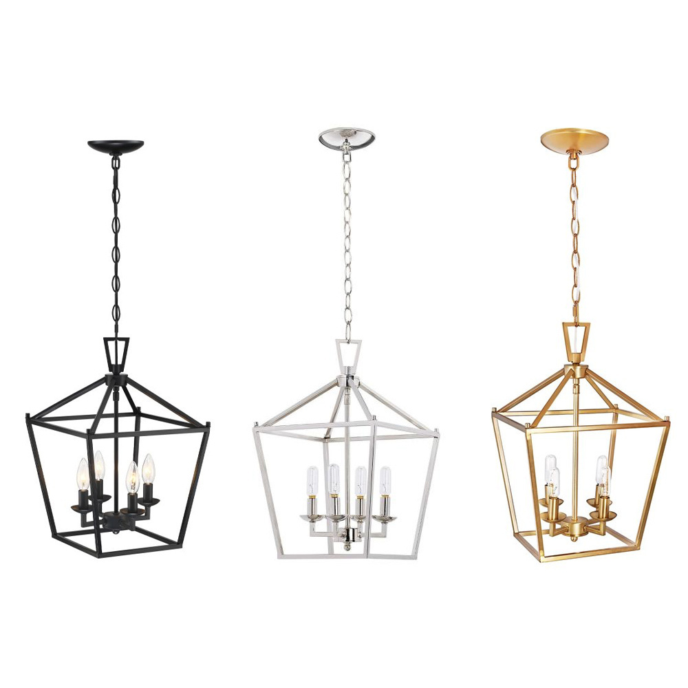 4-Light Lantern Pendant Light for Kitchen Island Farmhouse Iron Chandelier Adjustable Chain Hanging Lighting Fixture E12 Base