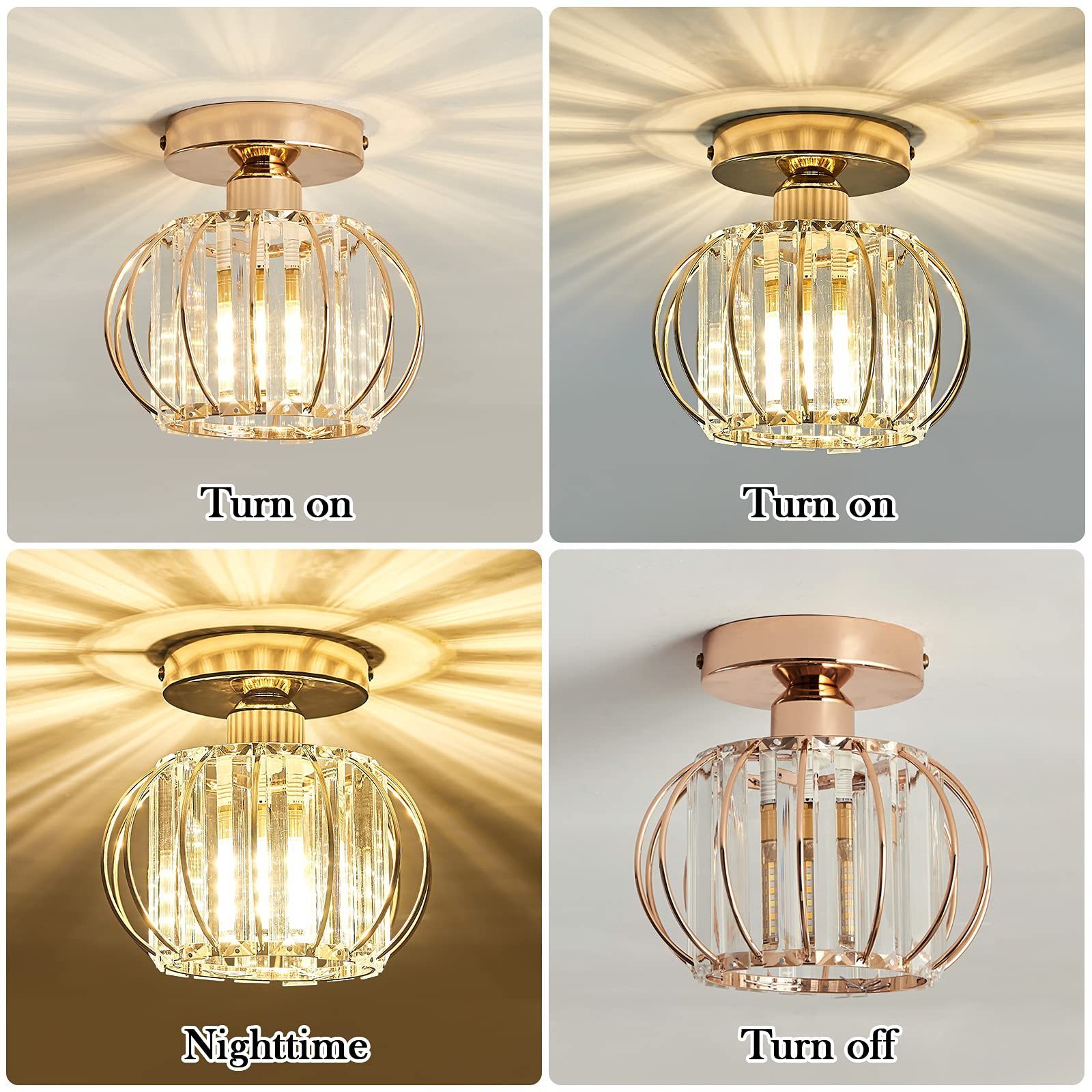 Semi Flush Mount Ceiling Light Fixture Antique Small Crystal Chandelier Indoor Lighting for Bathroom Hallway Cafe Bar Porch Hall