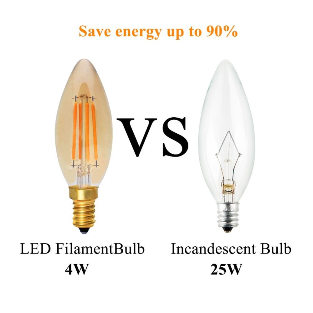 Modern Chandelier Decoration Lamp Candle Light Bulb 4W C35 2200K E14 220V Gold Tint Glass LED Filament Bulb guangdong factory