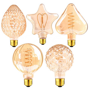 E27 Dimmable Lamp Spiral LED Filament Bulb 3W 2200K Retro Vintage 220V Christmas Decorative Heart Star Pineapple Led Lights