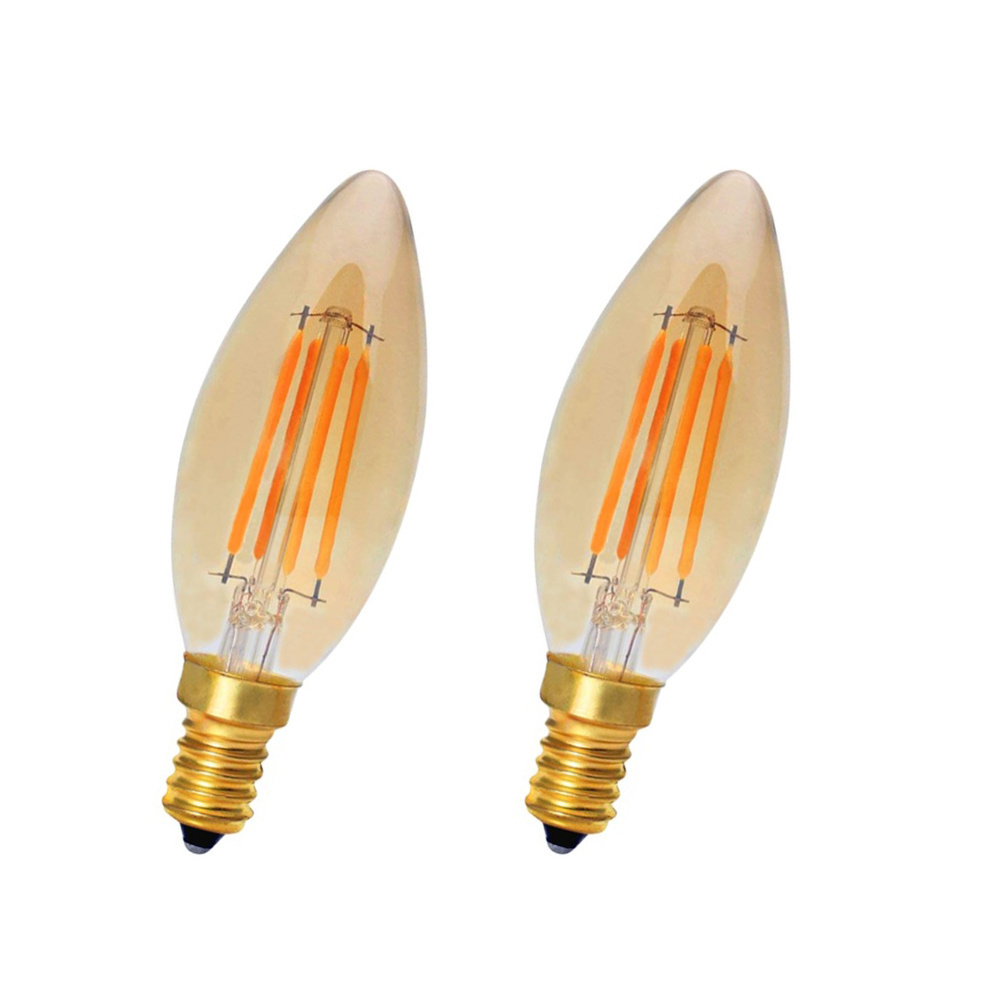 Modern Chandelier Decoration Lamp Candle Light Bulb 4W C35 2200K E14 220V Gold Tint Glass LED Filament Bulb guangdong factory