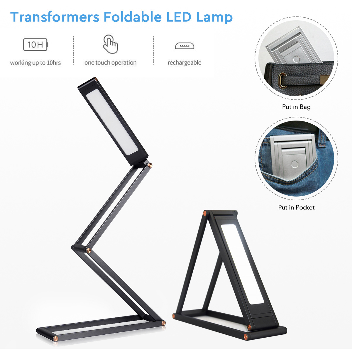 Wireless Table Lamp 4-segment Folding LED Lamp Rechargeable USB Power Supply Metal Telescopic Portable Lamp