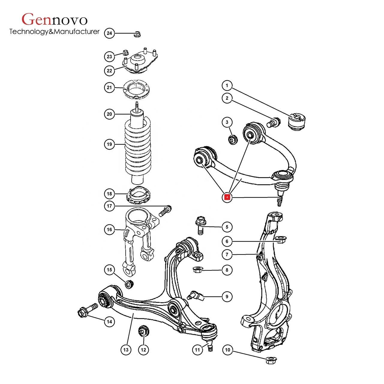 Gennovo OE quality automotive parts accessories front left upper suspension control arm L 52090206AG Jeep Commander XK parts