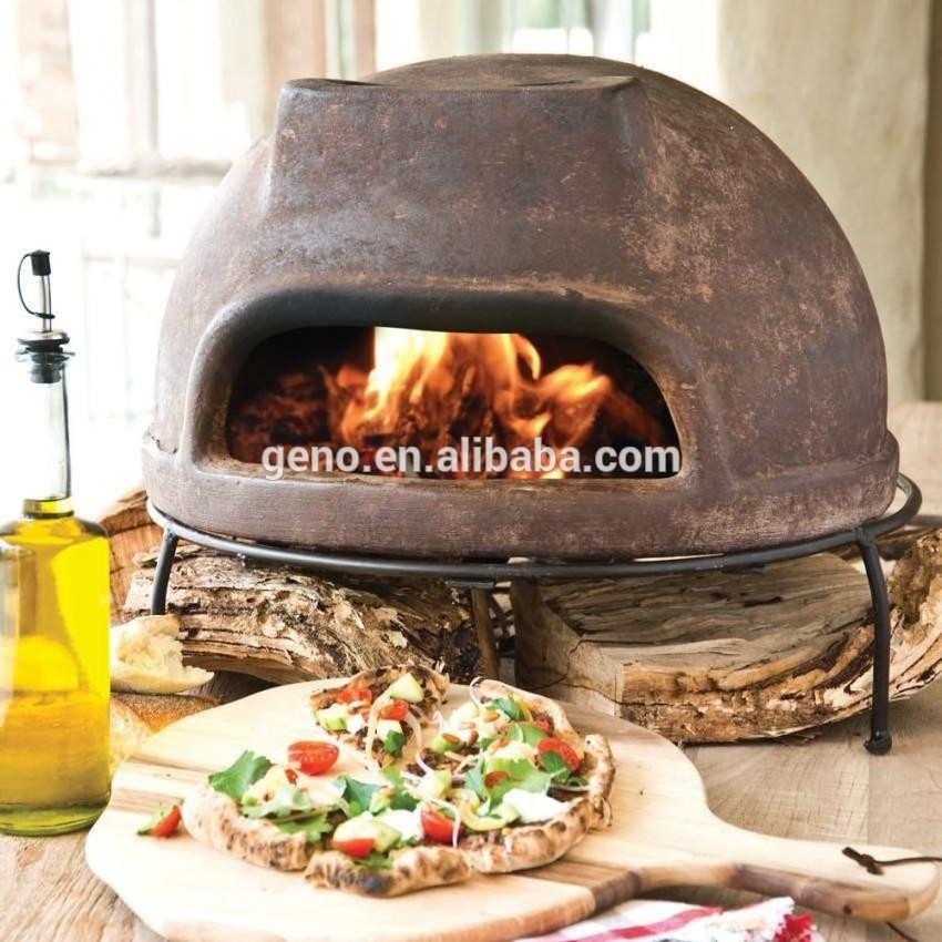 Modern clay fire pit chiminea with pizza stone wood fired pizza oven outdoor