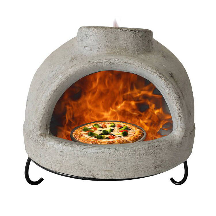 Modern clay fire pit chiminea with pizza stone wood fired pizza oven outdoor