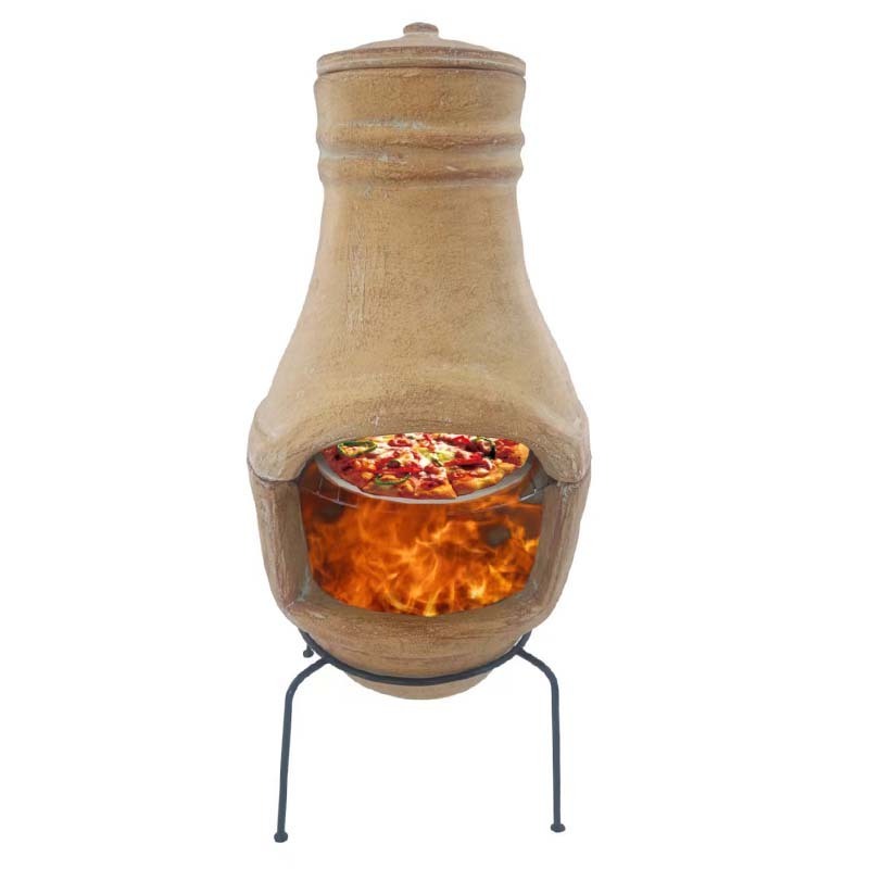 Popular fire pit outdoor clay chiminea with pizza oven stone