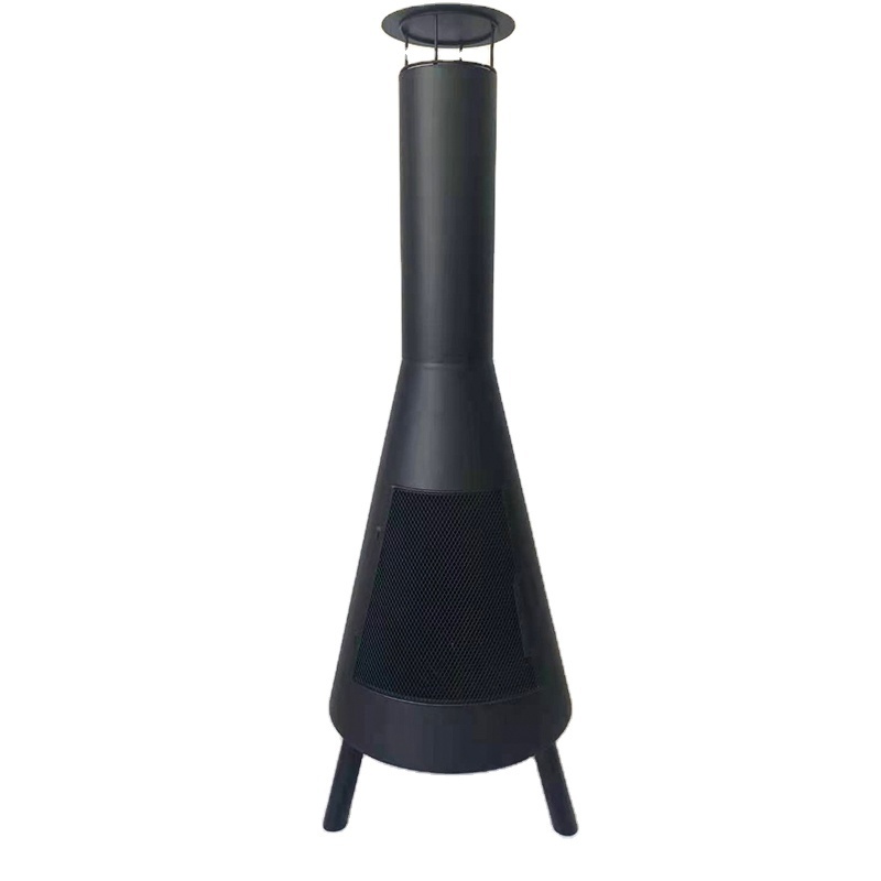 Outdoor Black Chiminea Garden Treasure Fire Pit with long chimney