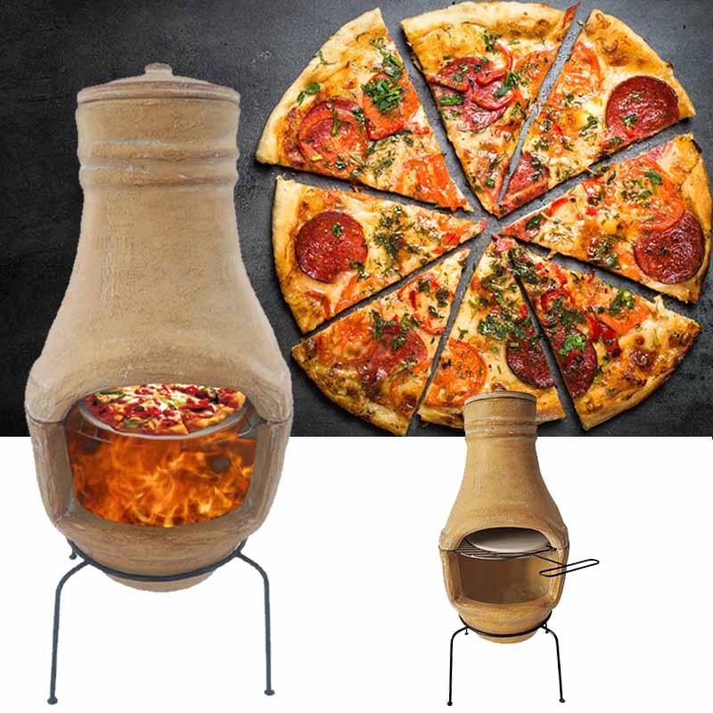 Popular fire pit outdoor clay chiminea with pizza oven stone