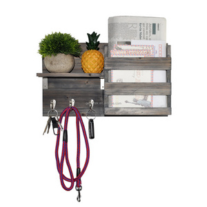 Multifunctional Enrtryway Wall Mounted Solid Wood Shelf Organizer Mail and key holder-Grey