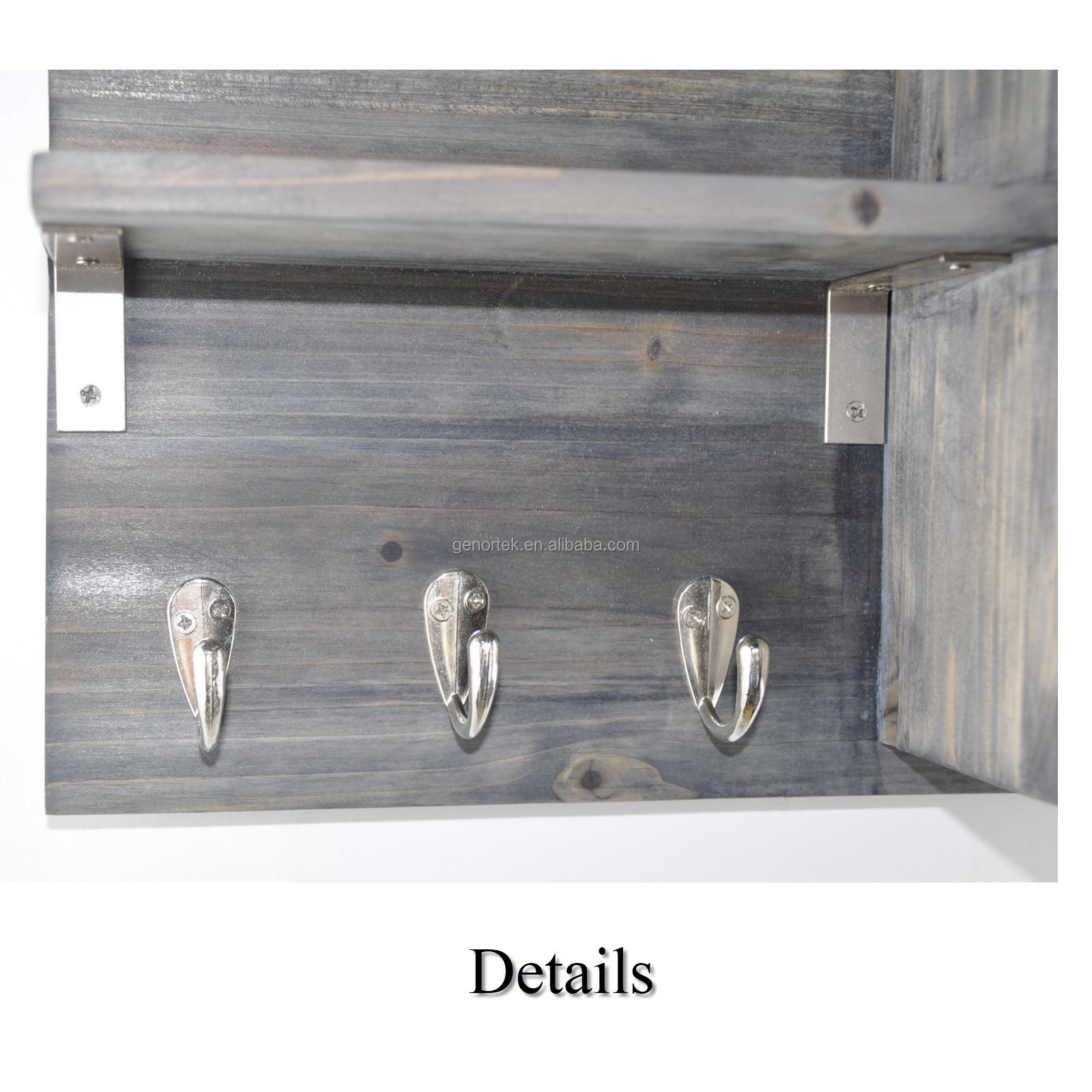 Multifunctional Enrtryway Wall Mounted Solid Wood Shelf Organizer Mail and key holder-Grey