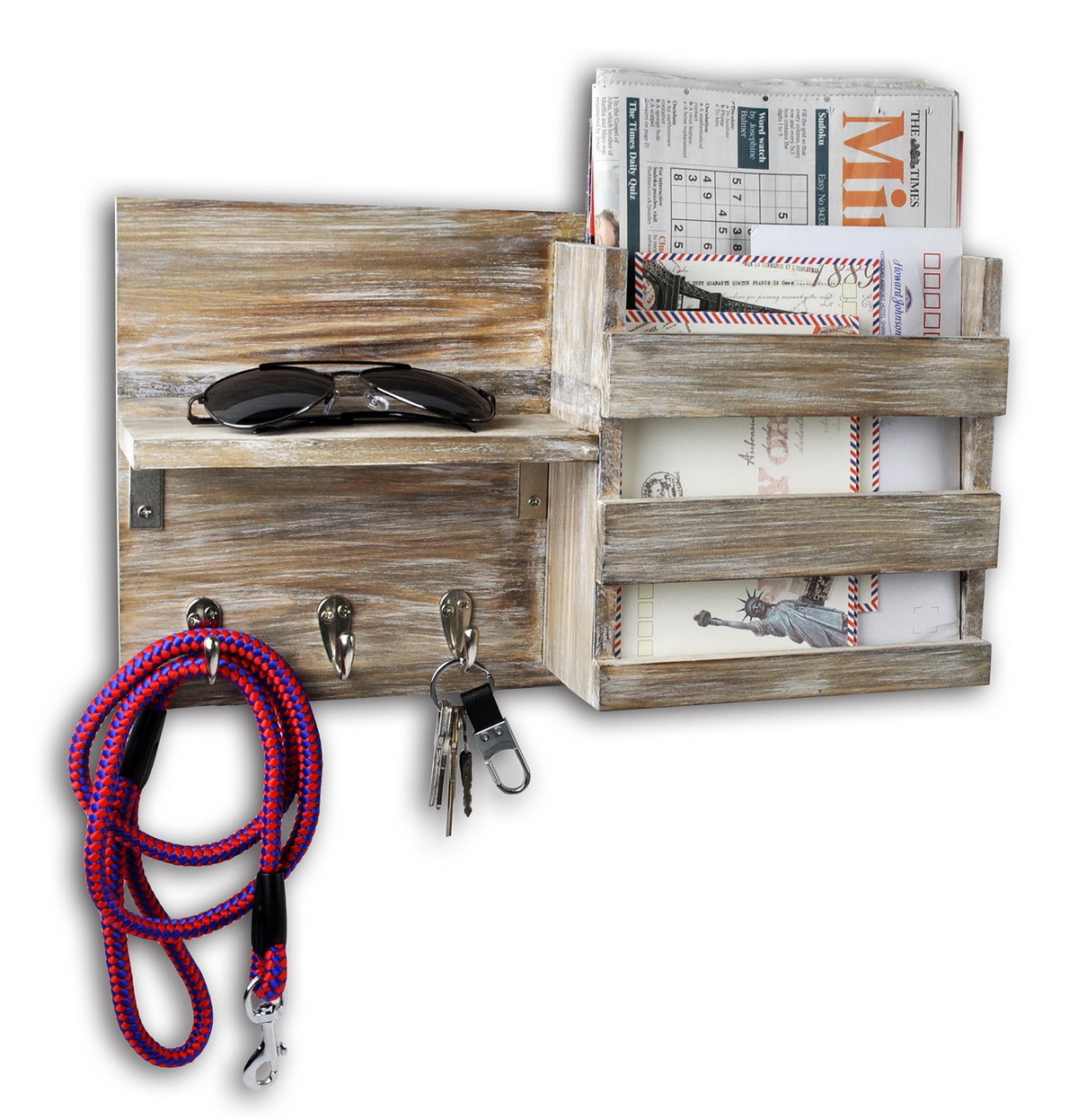 Solid Wood Multifunctional Entryway Mail Organizer Wall Mounted  Storage Holder & Racks