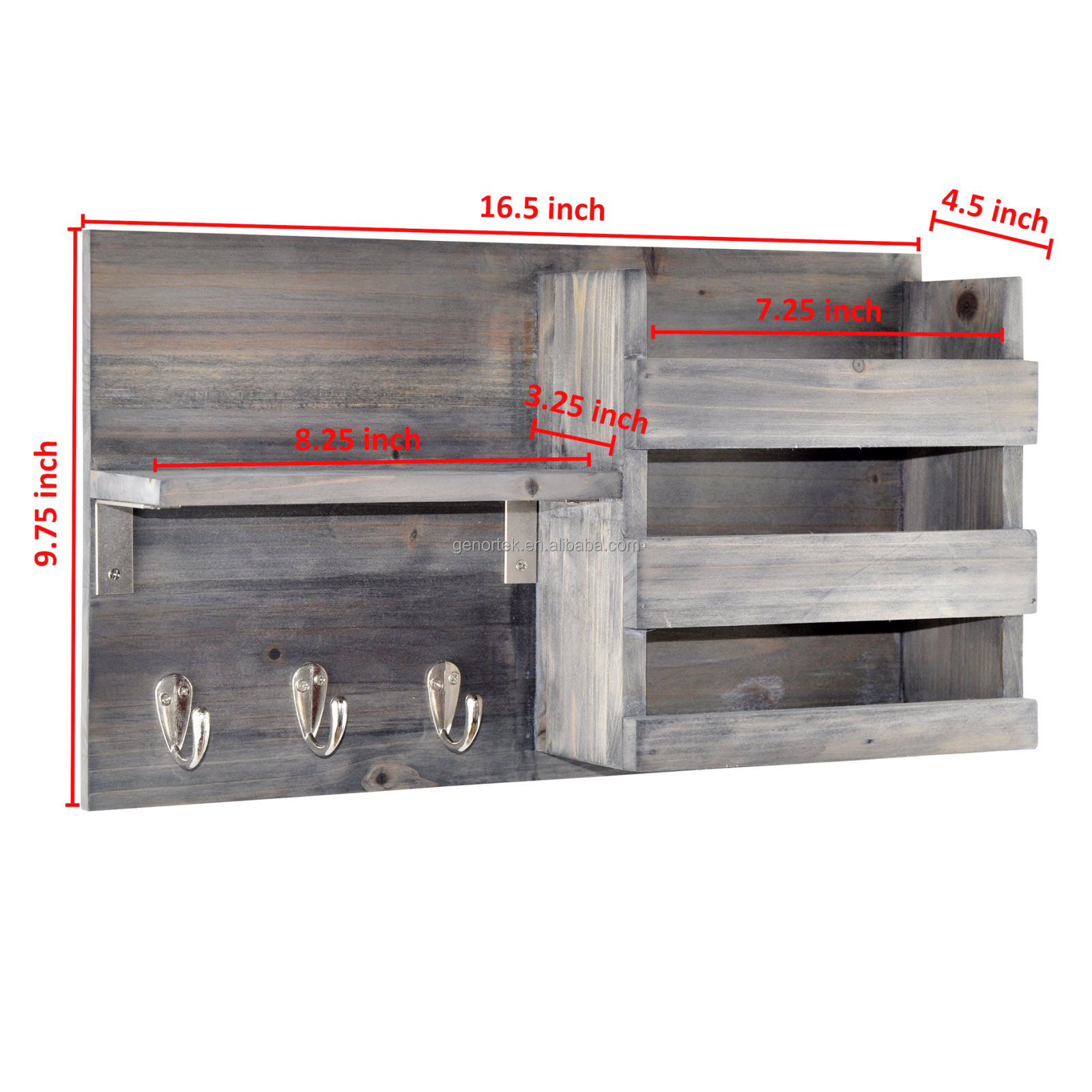 Wall Mounted Solid Wood Multi-purposes Shelf Wooden Multifunctional Keys and Mail Organizer