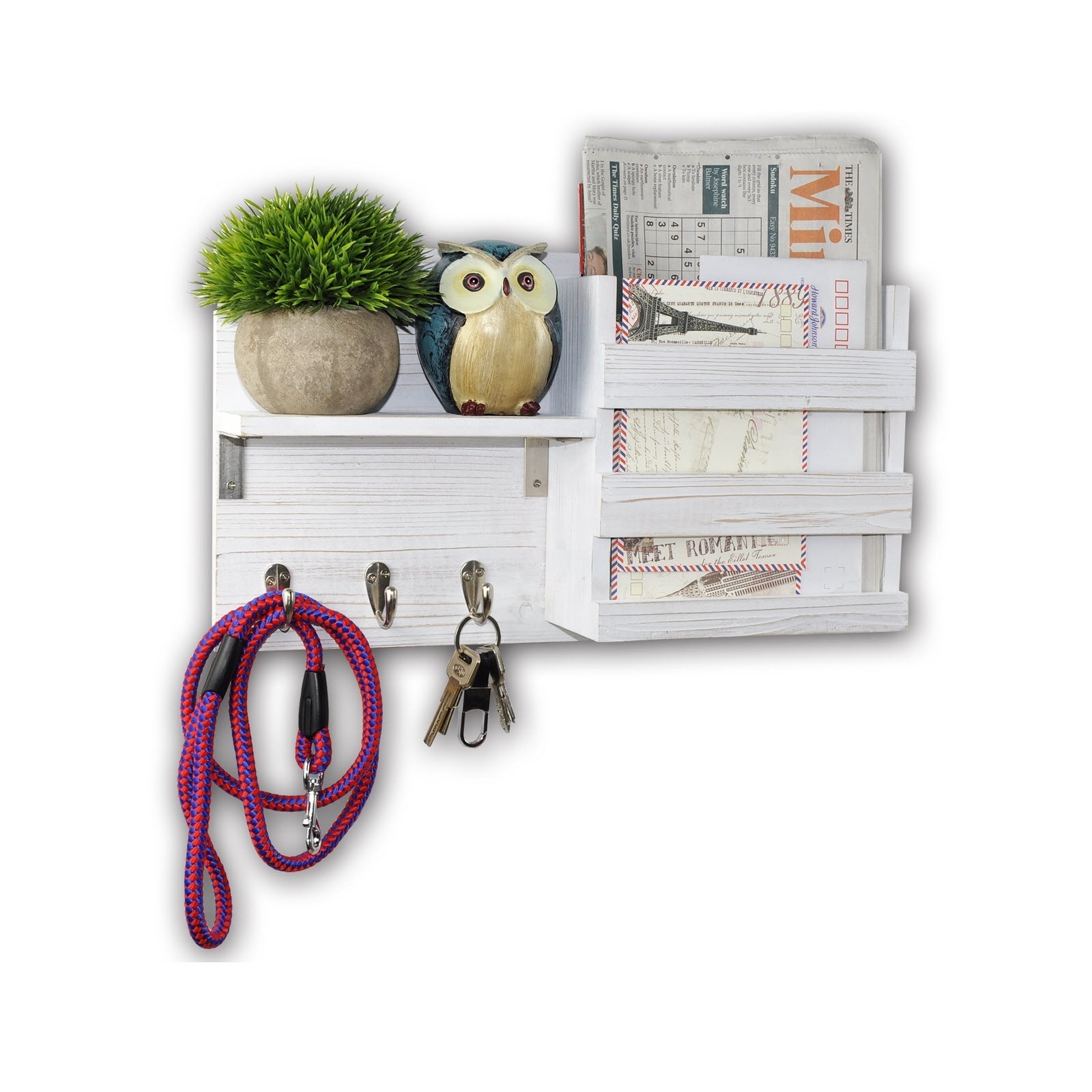 Solid Wood Entryway Wall Mounted Mailer Organizer, Living Room Key Rack