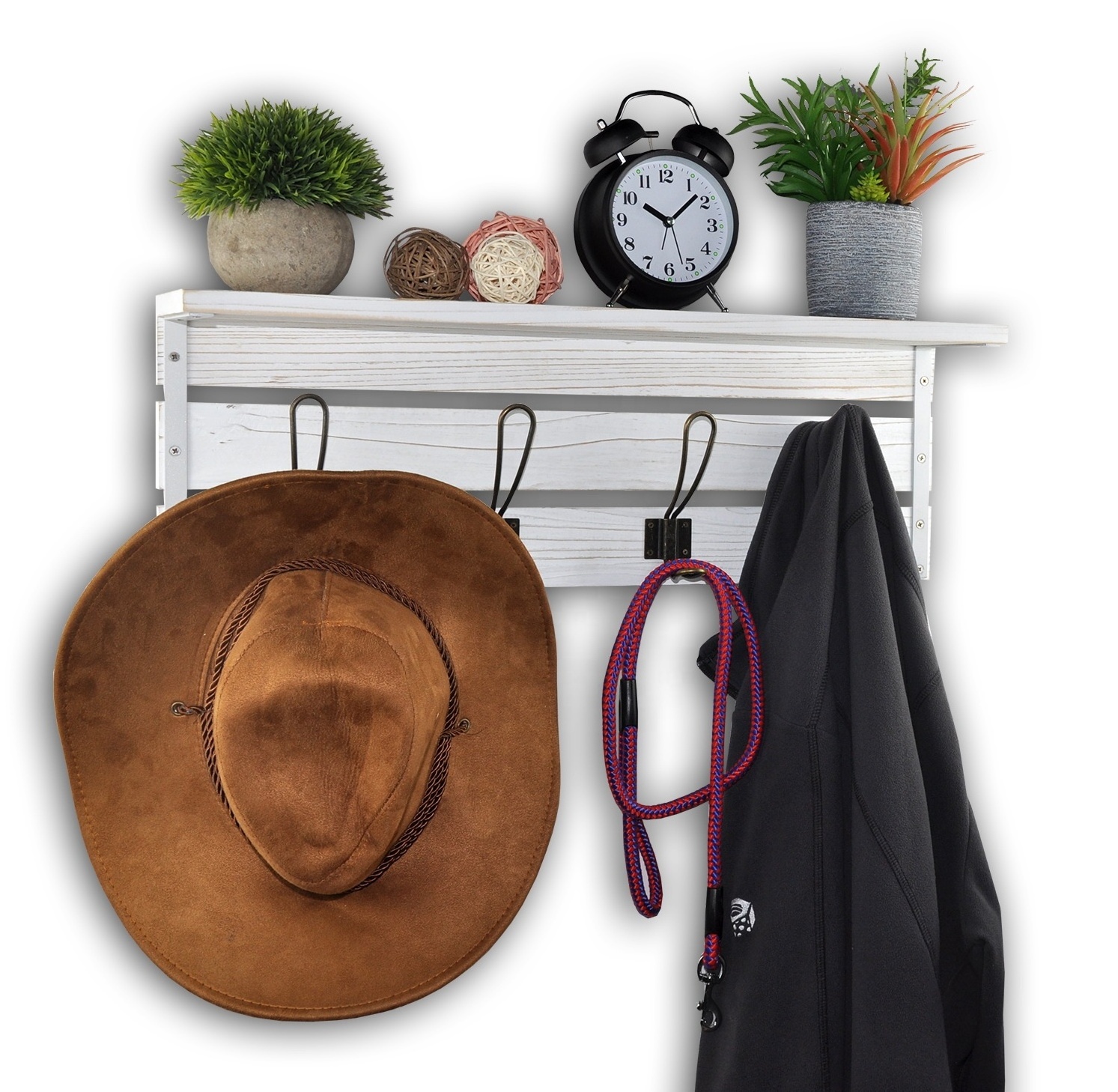 wall mounted solid wood coat rack with shelf and hooks