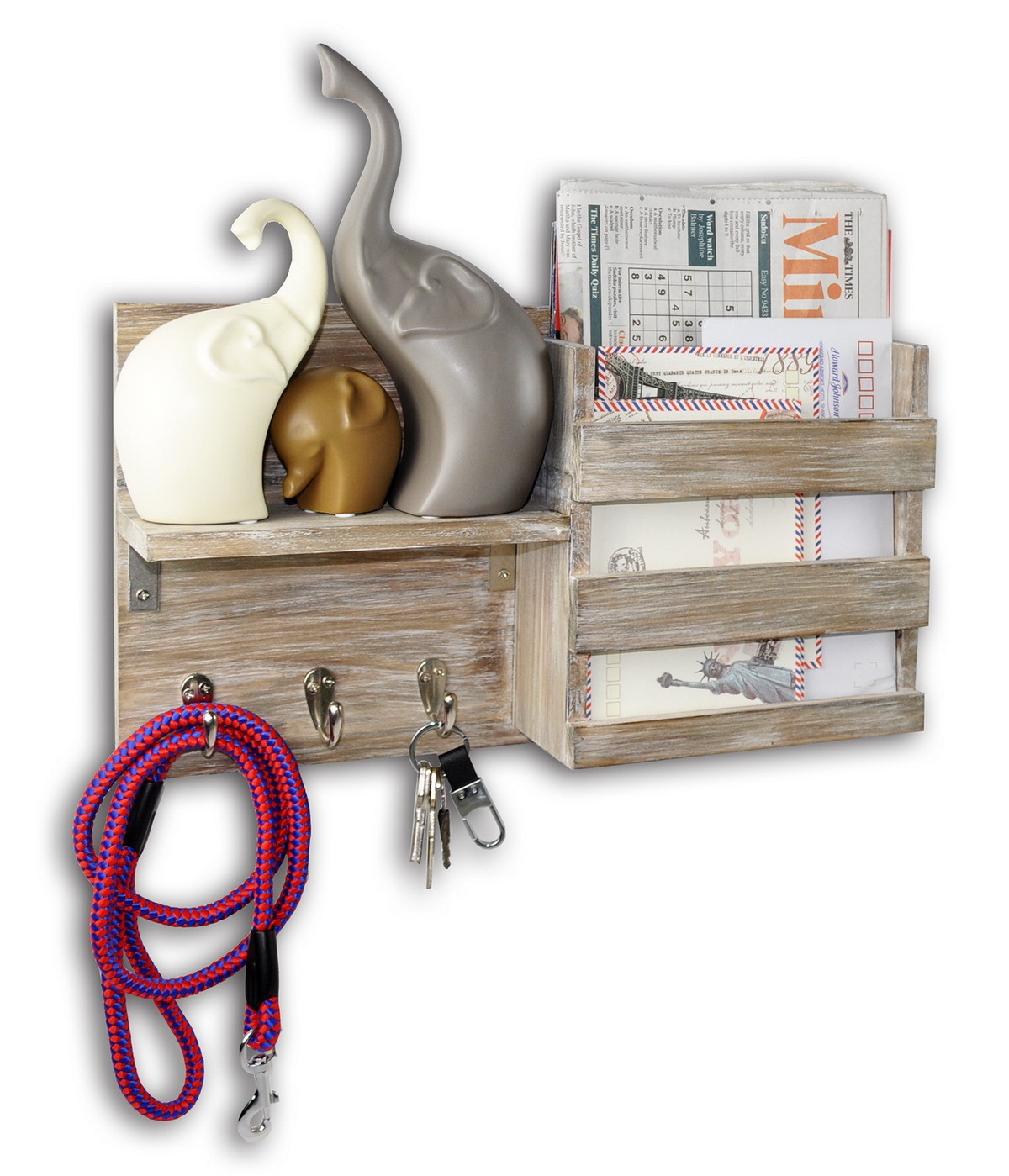 Customizable Multifunctionalo Distressed Entryway Wall Mounted Wood Mail and Keys Holder