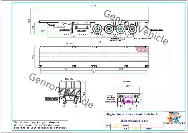 3/4 axles flatbed semi trailer container delivery trailer for sale