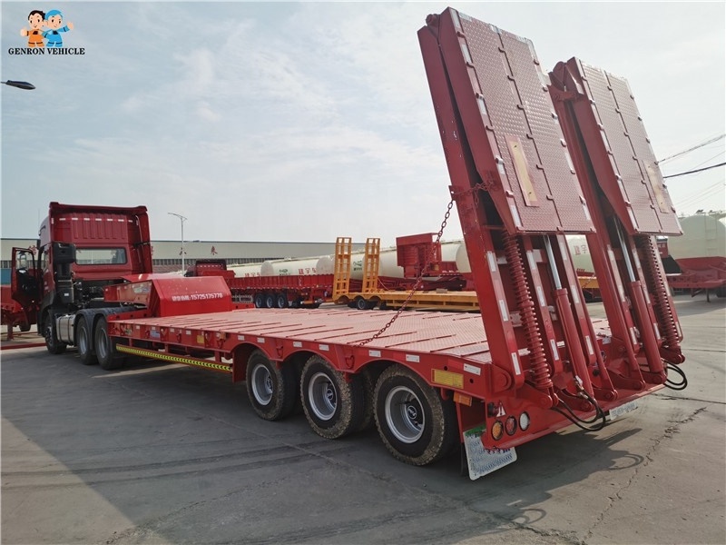 4 axles lowbed semi trailer low loader trailer excavator vehicle carrying trailer with hydraulic or manual rampn