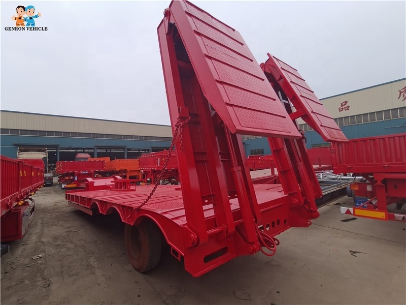 4 axles lowbed semi trailer low loader trailer excavator vehicle carrying trailer with hydraulic or manual rampn