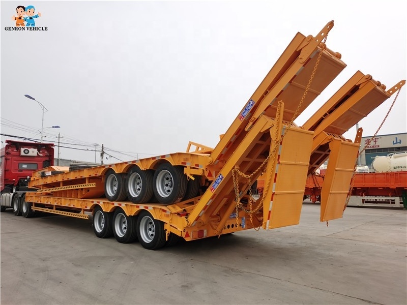 4 axles lowbed semi trailer low loader trailer excavator vehicle carrying trailer with hydraulic or manual rampn