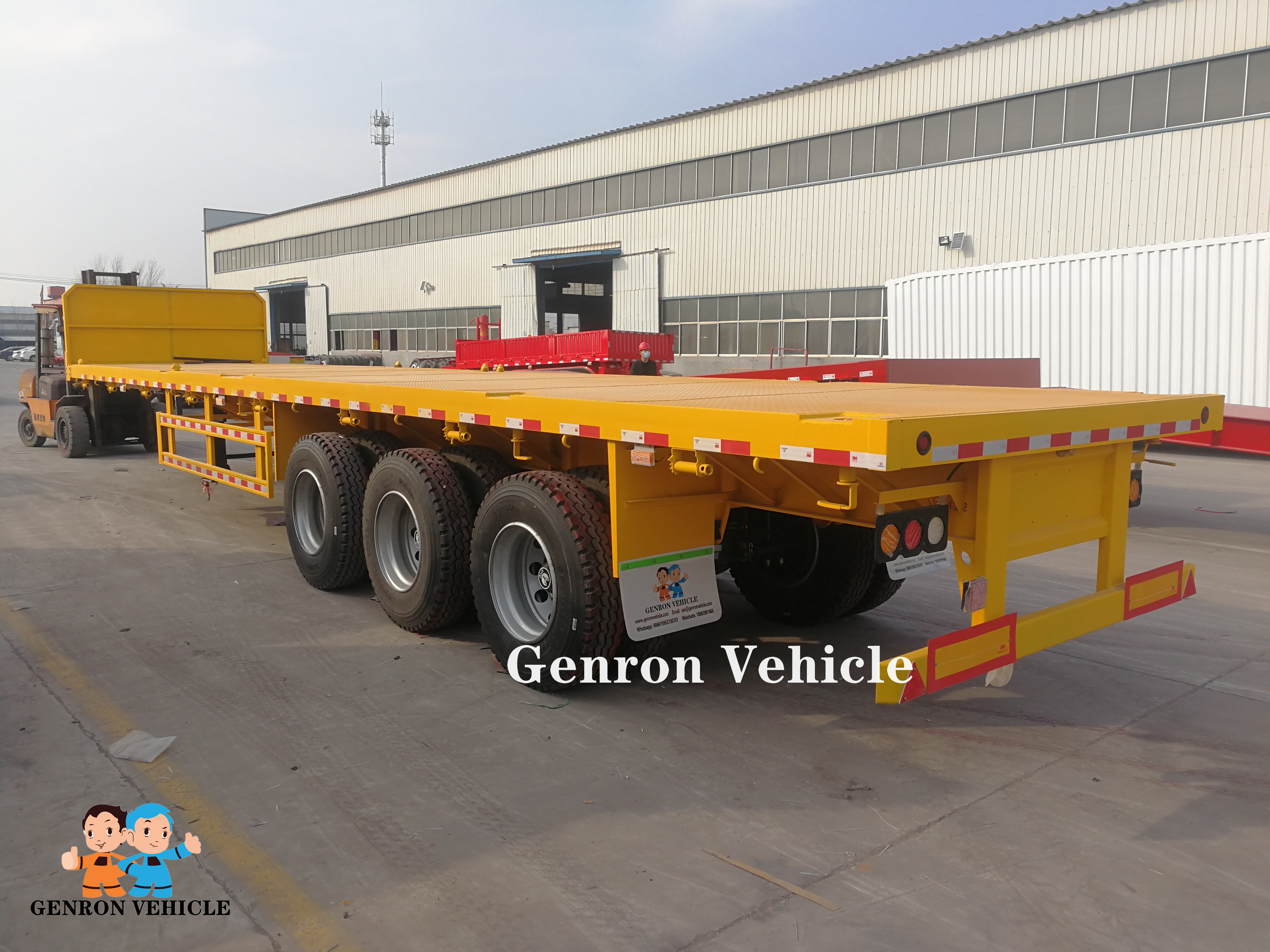 Good condition 3/4 axles flatbed semi trailer  container delivery trailer for sale