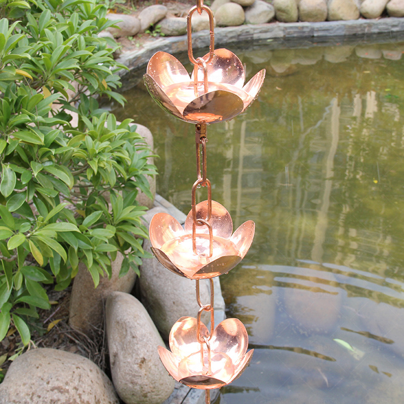 Monarch Pure Copper Lotus watering chain and rain chain for gutter system