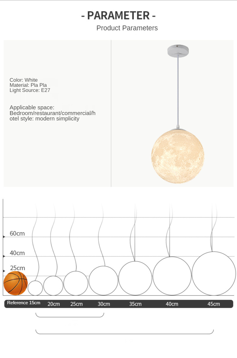 Nordic Bedside Moon Hanging Lamp Ceiling Light Hotel Home Decorative Chandelier Restaurant Modern Planet Led Pendant Light