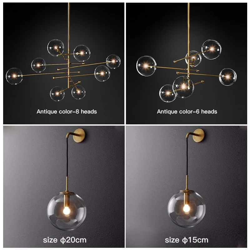 Creative Iron Glass Dome Ceiling Lights Industrial Hanging Light Chandelier Light Led Pendant Lamps Designer