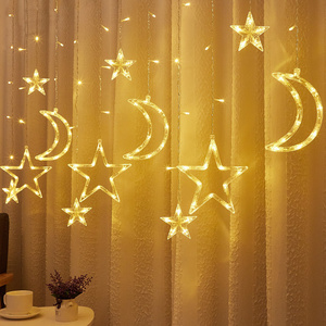 Solar Waterproof 8modes 138led Curtain Star Moon Twinkle Solar String Lights For Home Christmas Holiday Ramadan Decoration