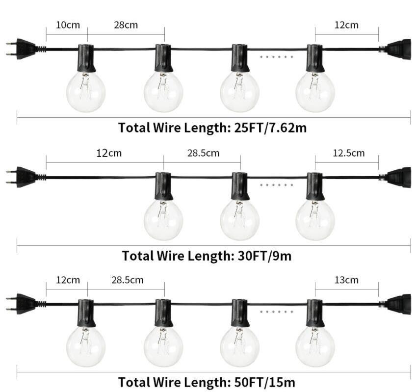 G50 G16 1/2 P45 S45 G40 E17 E14 E12 clear amber frosted dimmable retro edison LED string bulb