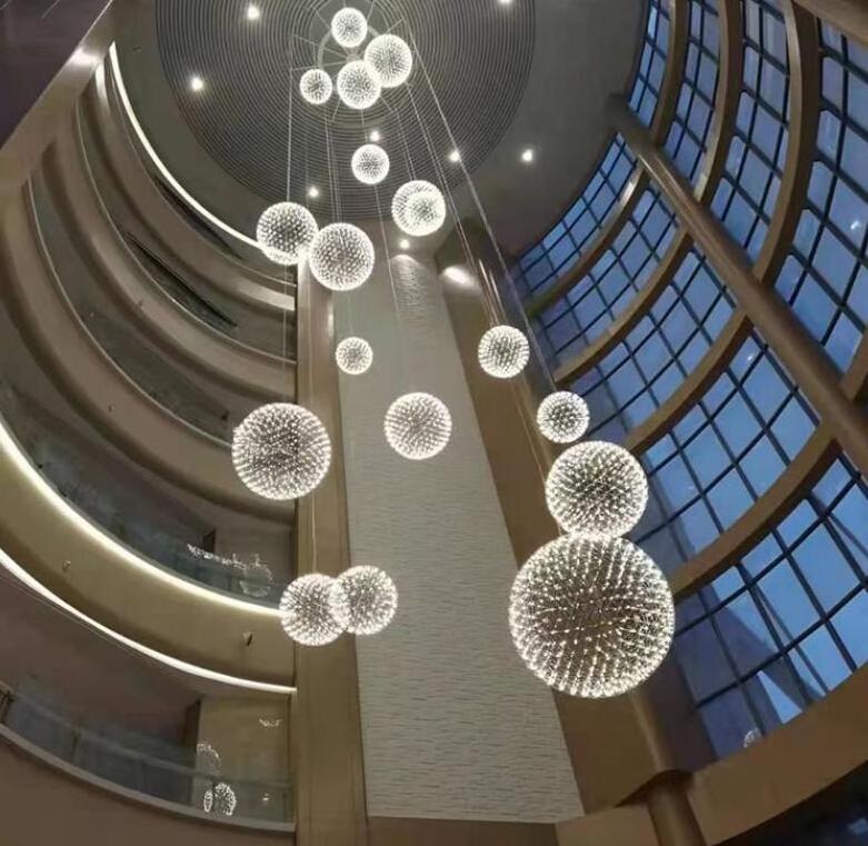 Hotel Lobby Firework Stainless Steel Spark Ball Globe Led Modern Chandelier Ceiling Light Chandeliers Pendant Lights