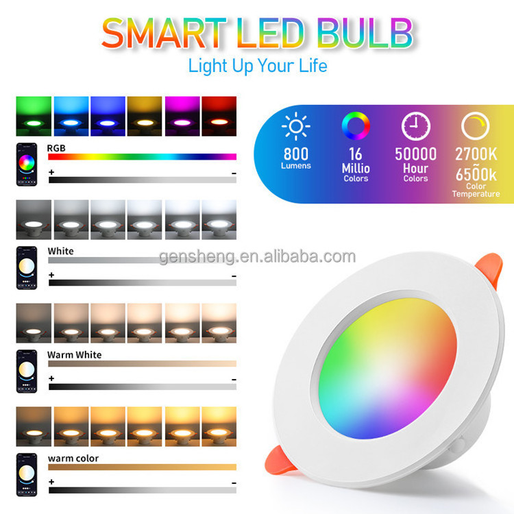 WiFi Smart LED Downlight Dimming Round Spot Light 7W RGB Color Changing 2700K-6500K Warm Cool light Work with Alexa Google Home