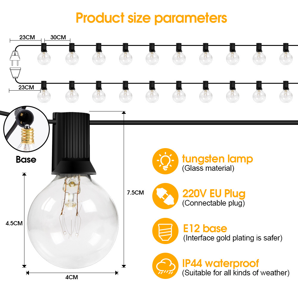 Solar powered or battery operated LED G40 solar string lights for Christmas tree light water powered string lights