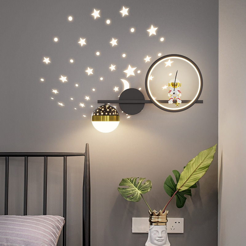 Children's room wall light boys and girls bedroom creative full star bedside decorative moon room backdrop wall light