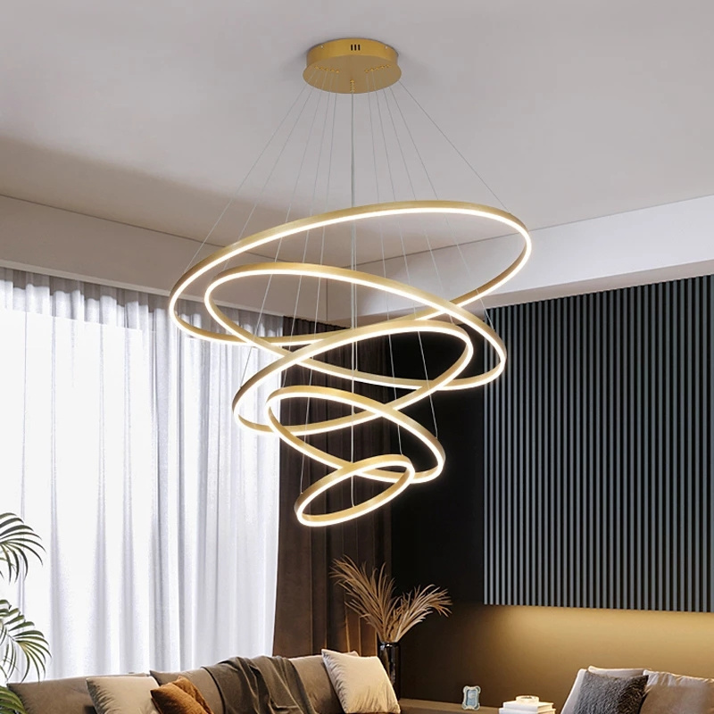 Simple Hanging Bedroom Decorative Circle Rings Ceiling Pendant Lights Gold Modern Living Dining Room Kitchen Lighting Fixture