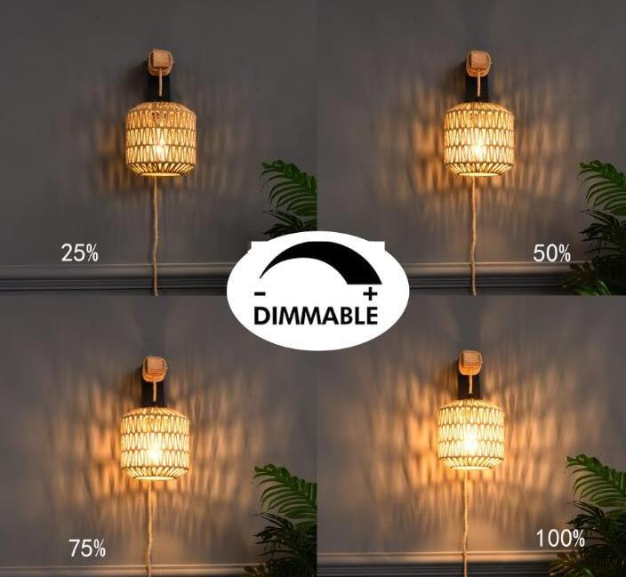 Plug in Bamboo dimmable plug-in wall light Adjustable Hanging wooden wall lamp Mounted Lamp Rustic Woven wall lamp