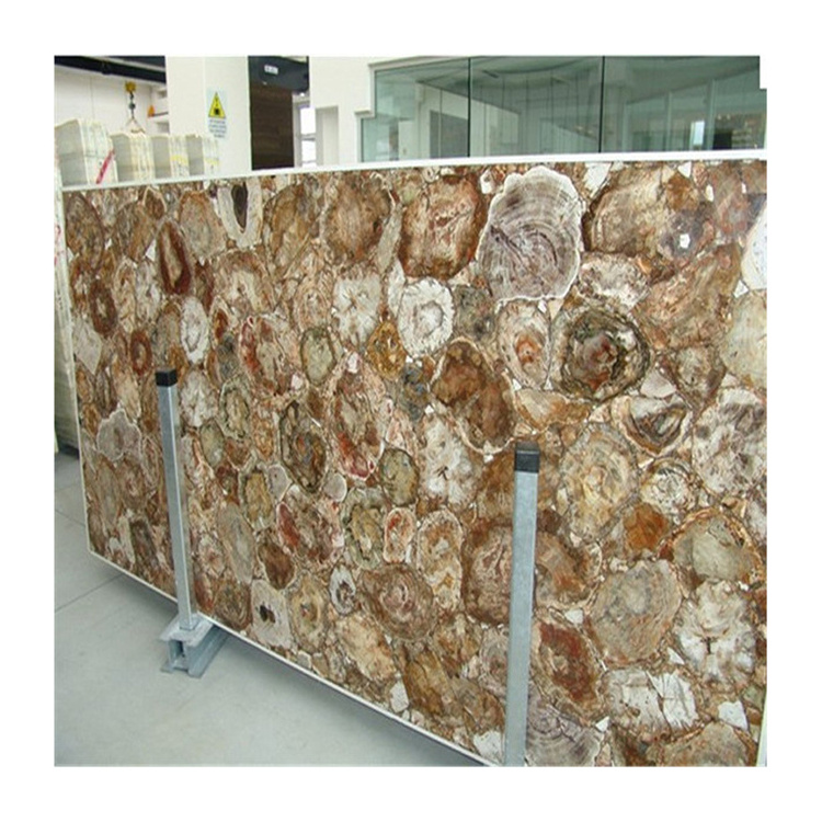 Natual Precious Floor Slab Brown Petrified Wood Wall Cladding Marble Tiles