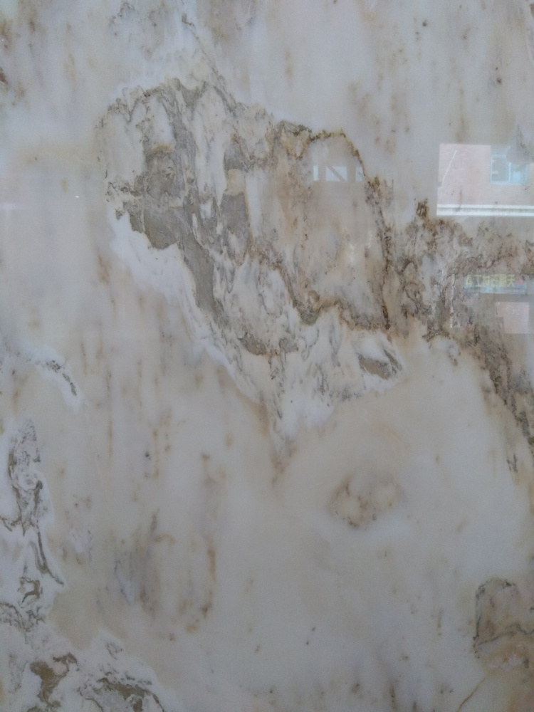 Natural Customized Wall Floor Tile White Color  Stone Onyx Jade Slab With Brown Veins