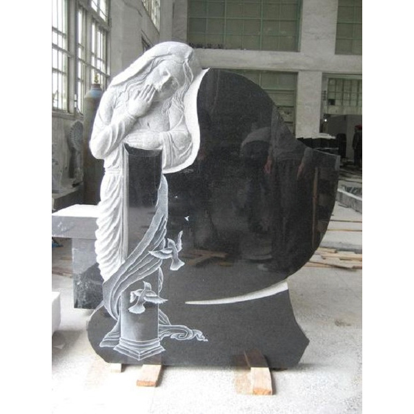 Cheap Price Western Design Wholesale Hot Weeping Angel Black Granite Monuments Headstone