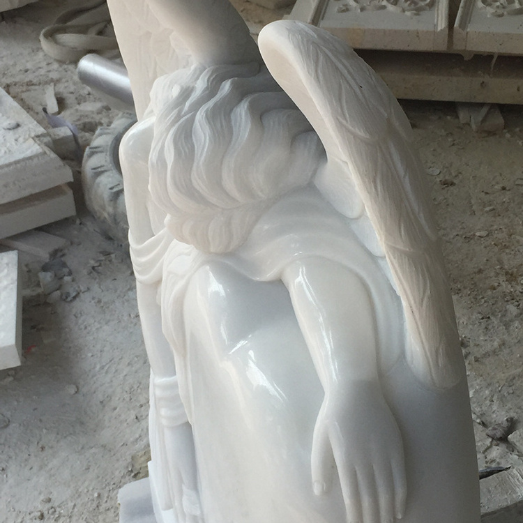 White Marble  Tombstone Angel Engrave Headstone