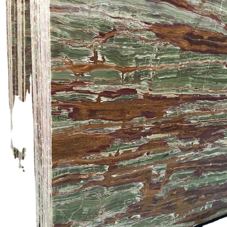 Natural Wall Panel Decoration Polished Green Bamboo Onyx Slab