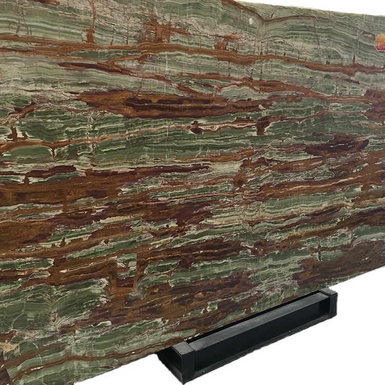 Natural Wall Panel Decoration Polished Green Bamboo Onyx Slab