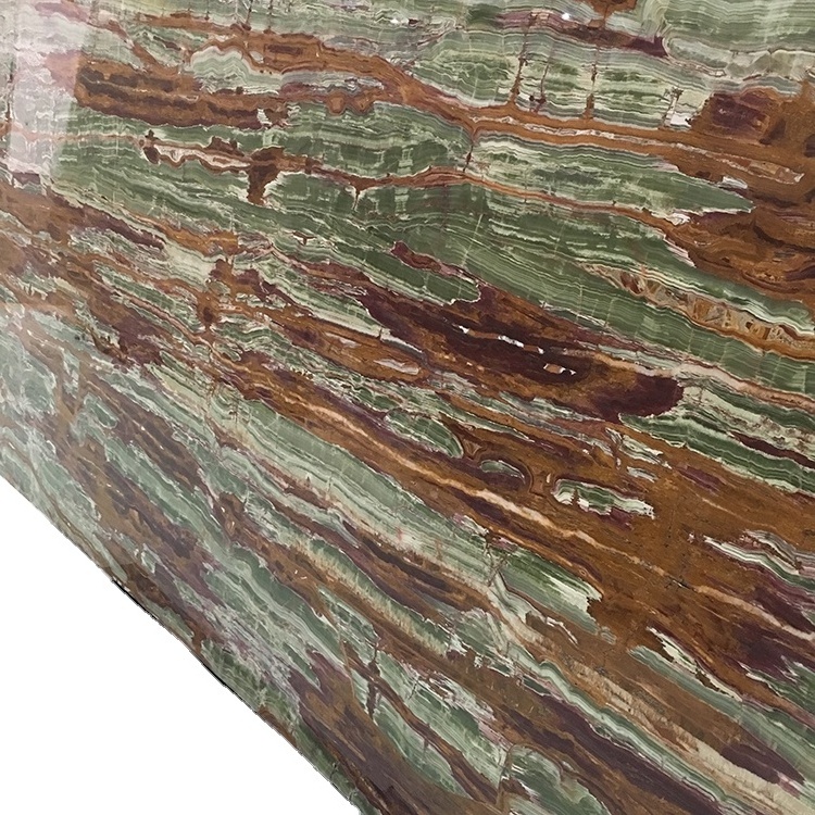 Natural Wall Panel Decoration Polished Green Bamboo Onyx Slab