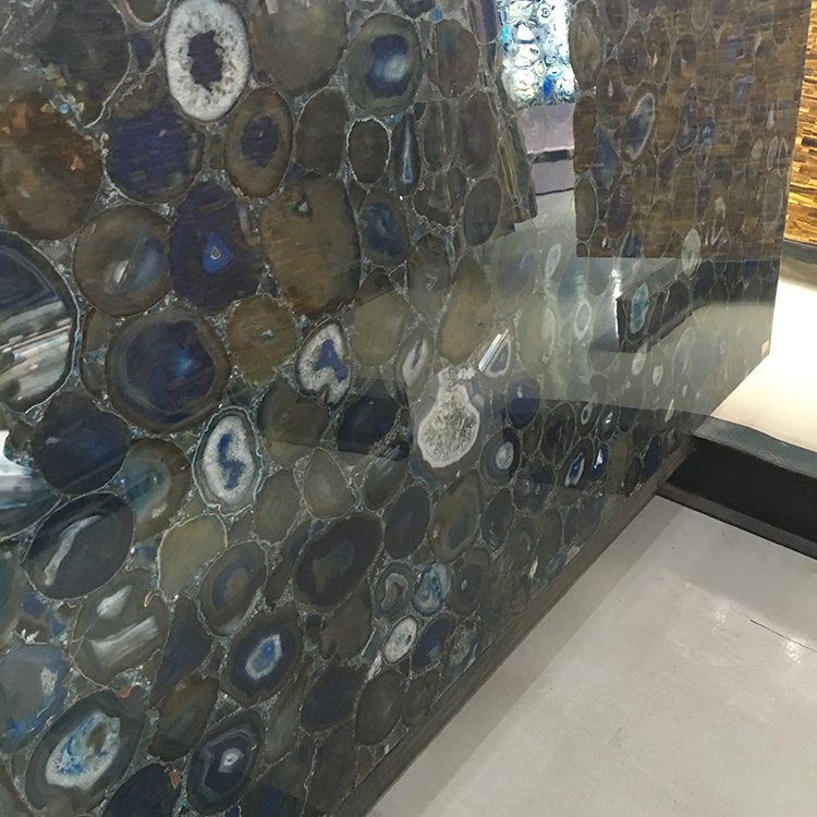 Wall Panel  Customized Size Natural Blue Agate Onyx Slab