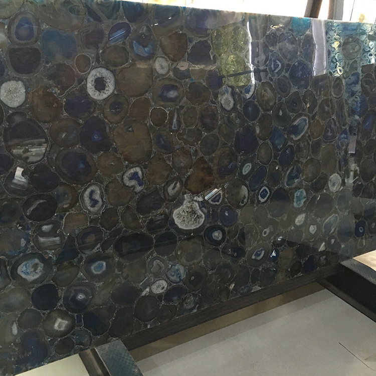 Wall Panel  Customized Size Natural Blue Agate Onyx Slab