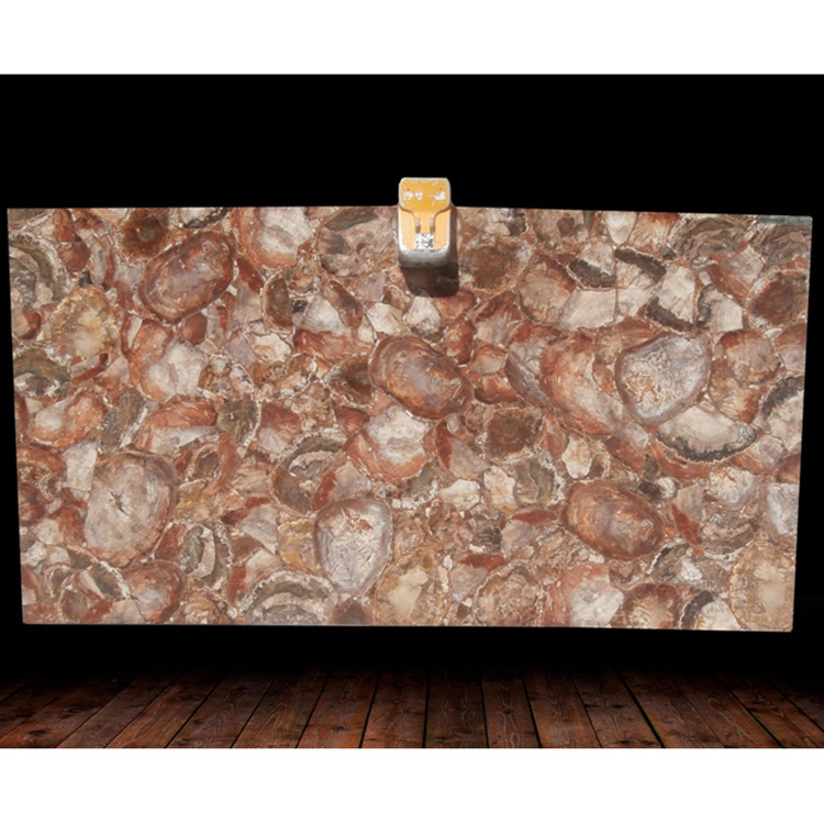 Natual Precious Floor Slab Brown Petrified Wood Wall Cladding Marble Tiles